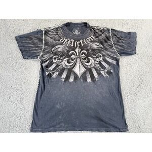 Affliction T-Shirt Rope Stitch‎ Mens 2XL Blue Distressed Eagles Wings Graphic